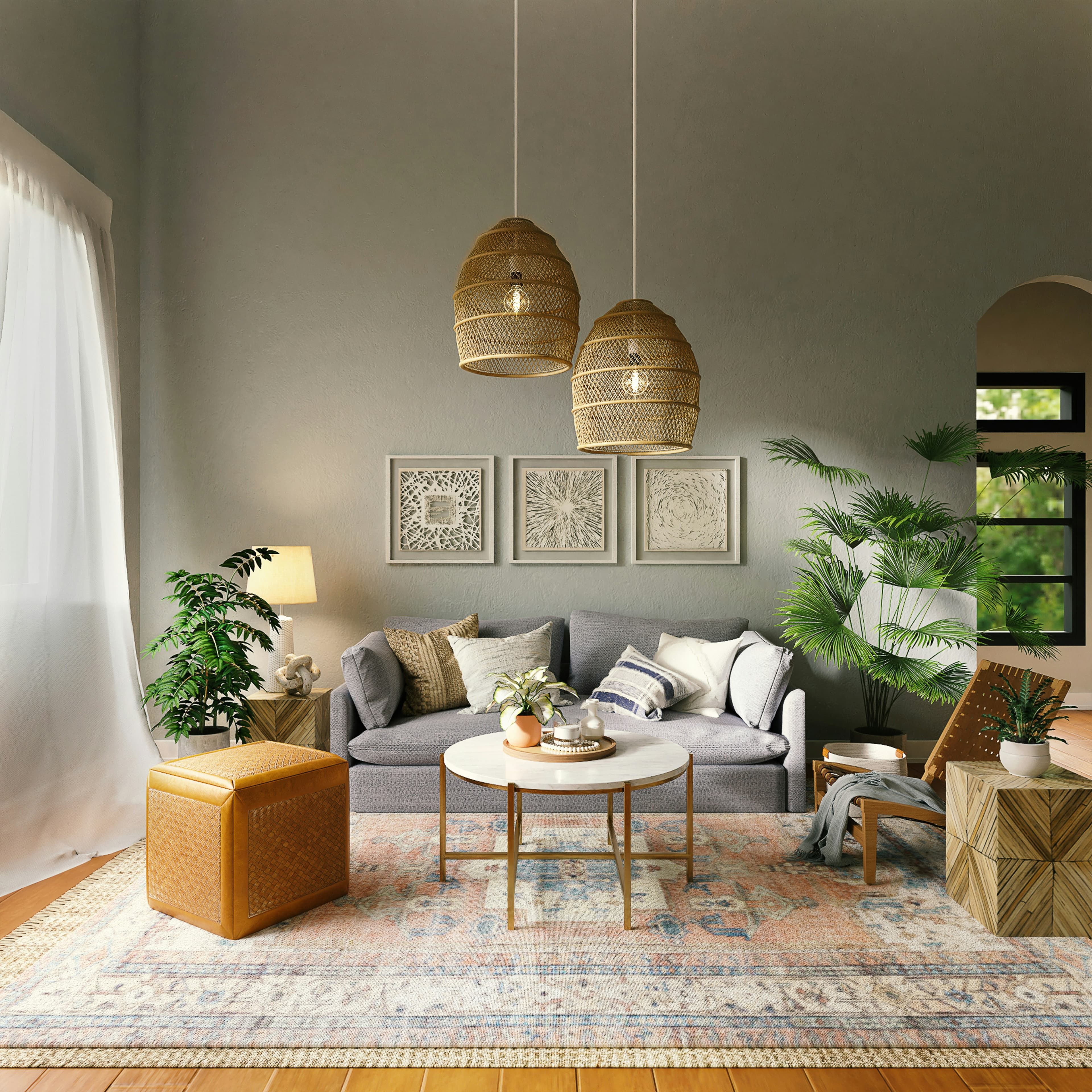 Designer adding final styling elements to a beautifully designed living room