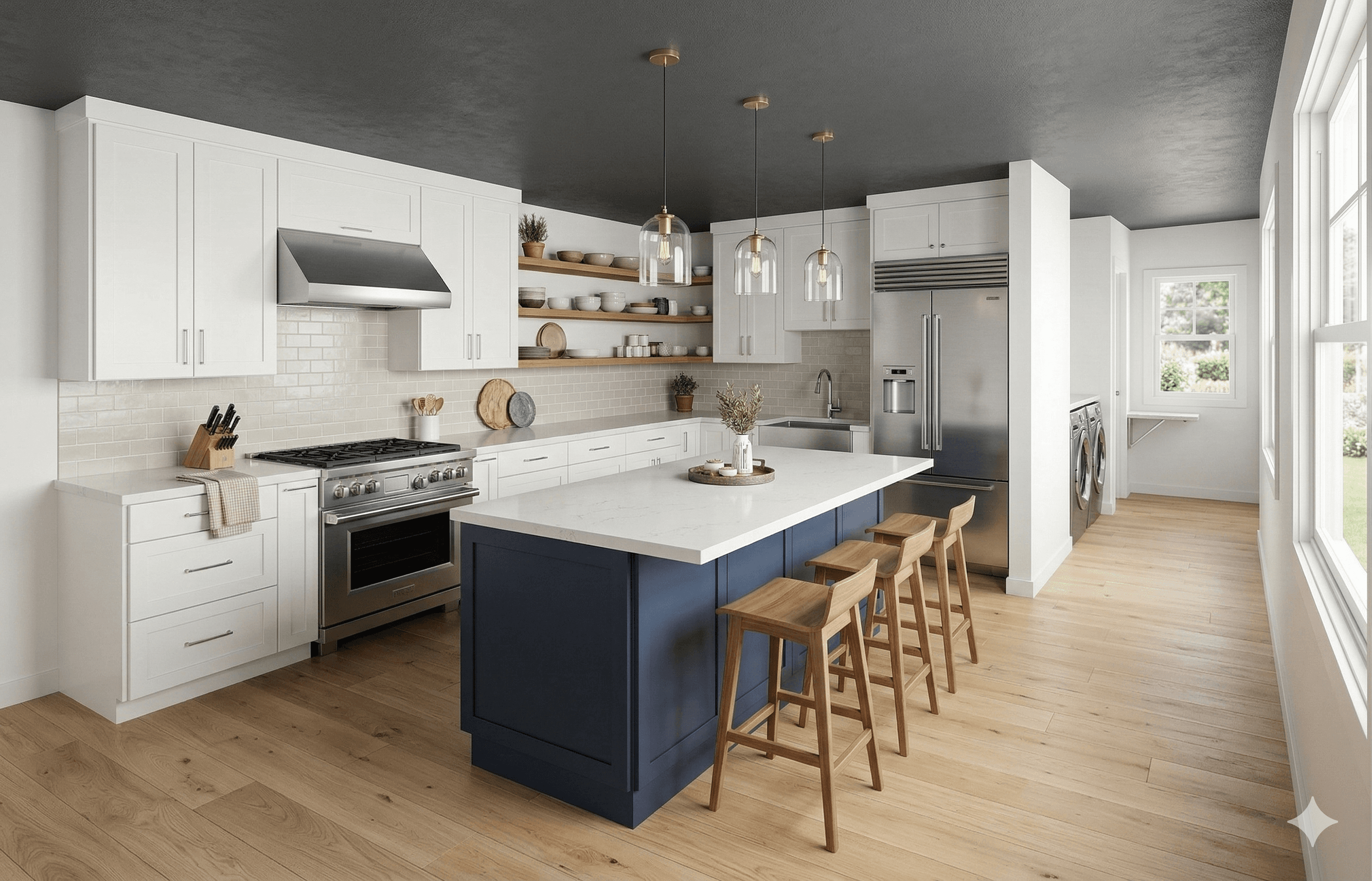 Premium ADU kitchen with stone countertops, full appliances, and open layout