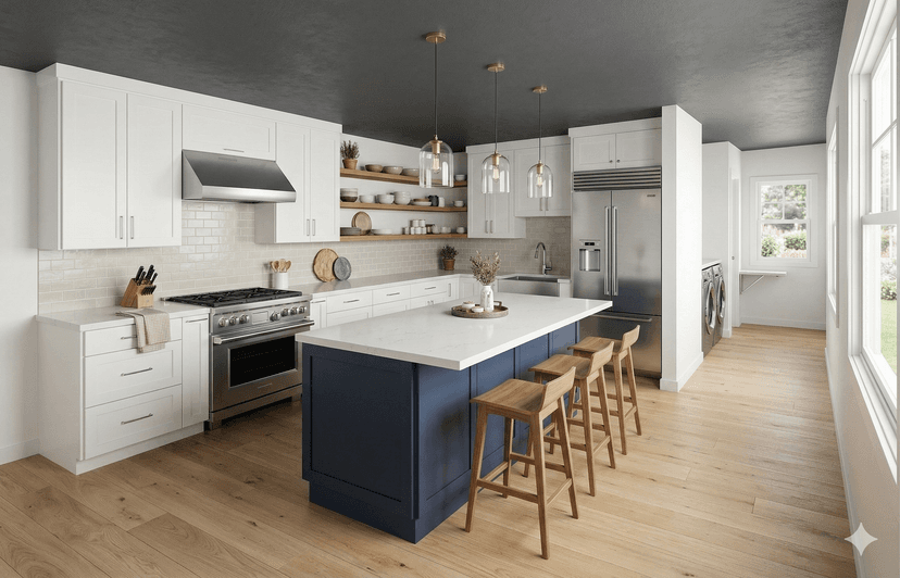 Premium ADU kitchen with stone countertops, full appliances, and open layout
