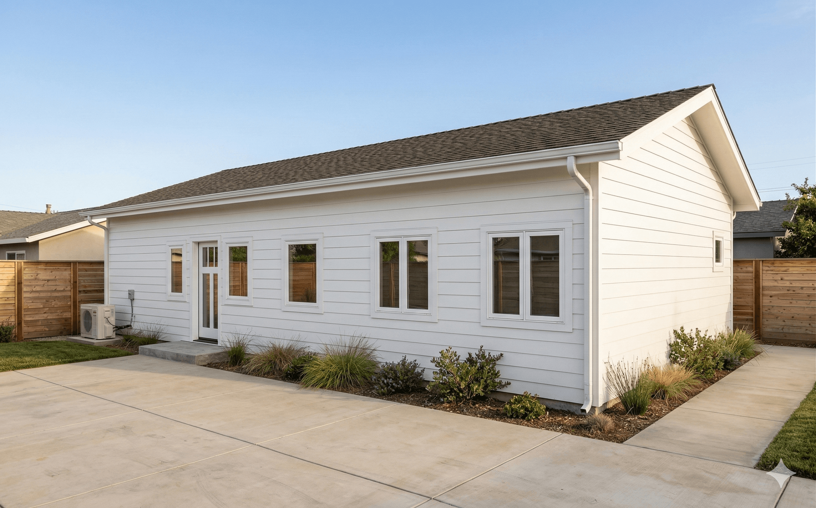 1200 SF maximum-size detached ADU in Palo Alto with two-bedroom layout and premium landscaping