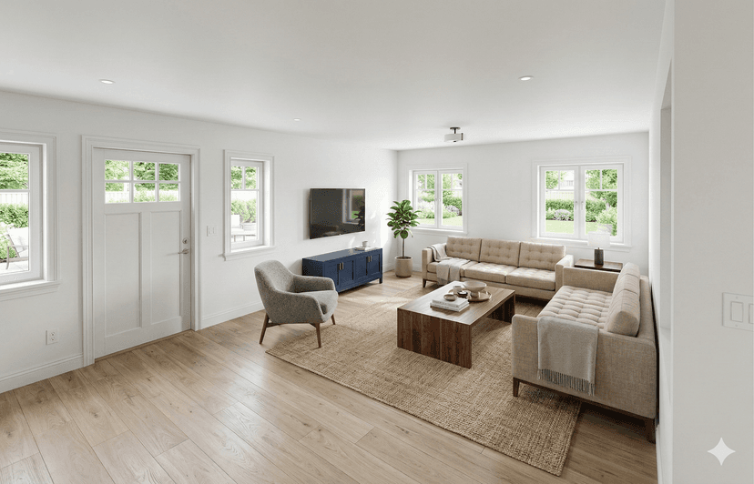 Interior concept for spacious Palo Alto ADU showing open living plan