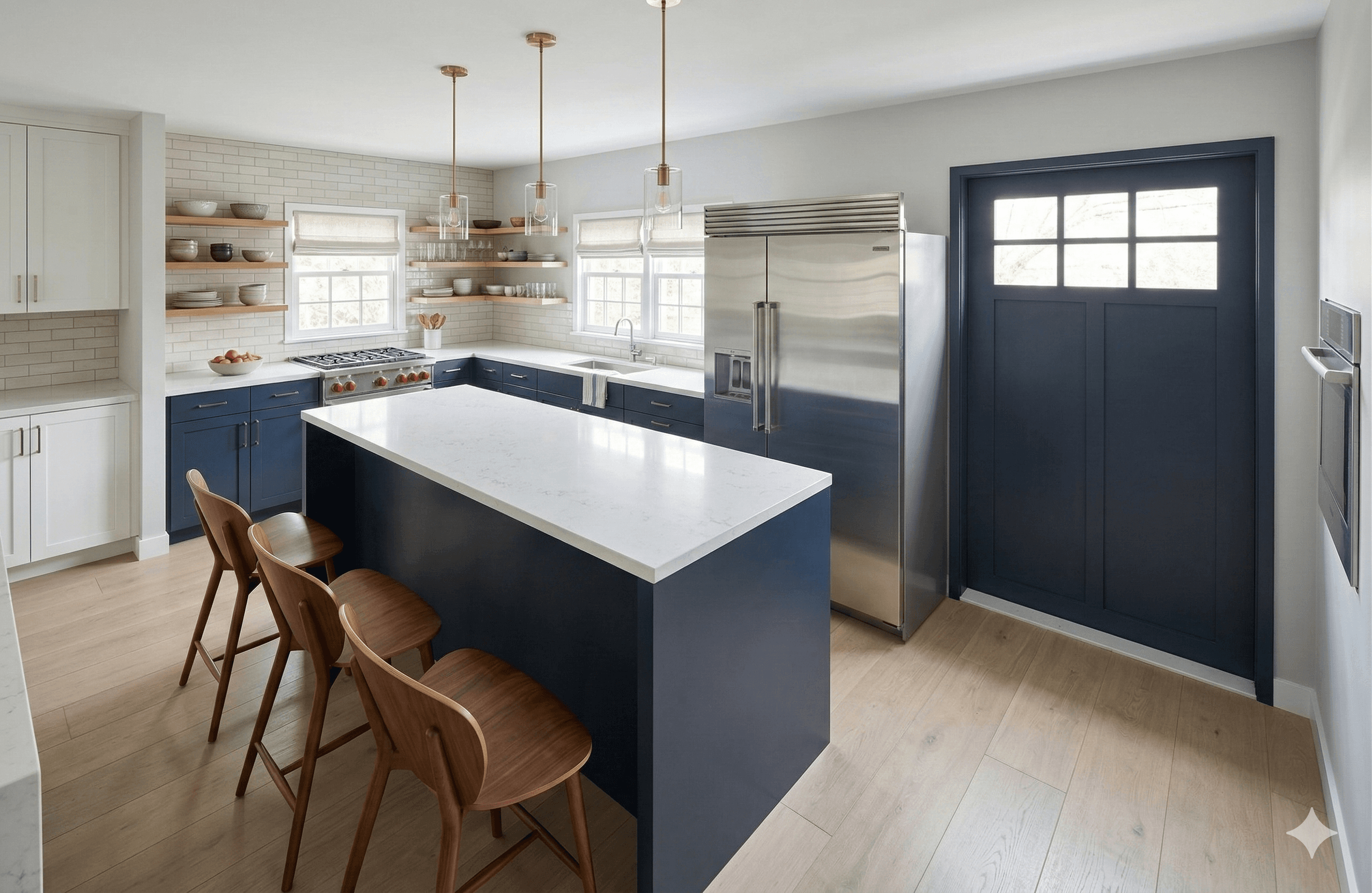 Accessible kitchen with pull-out lower shelves and easy-reach counter heights