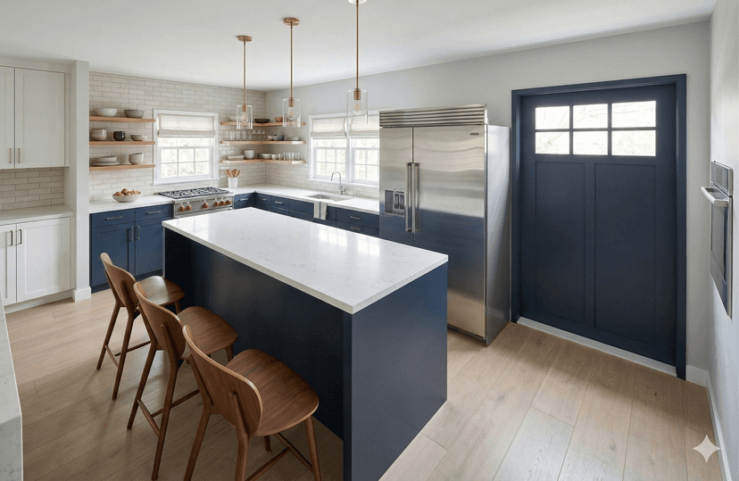 Accessible kitchen with pull-out lower shelves and easy-reach counter heights