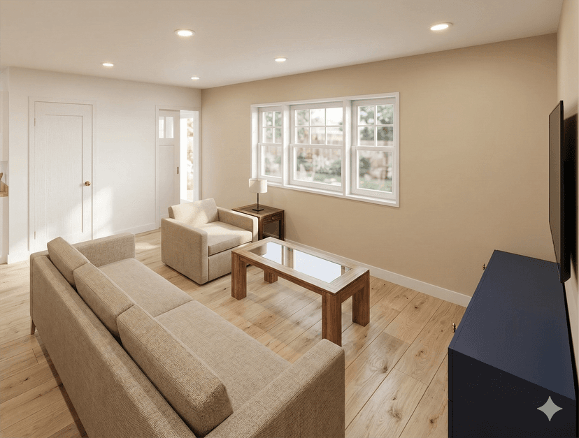 Concept sketch showing accessible layout with wide circulation and open living