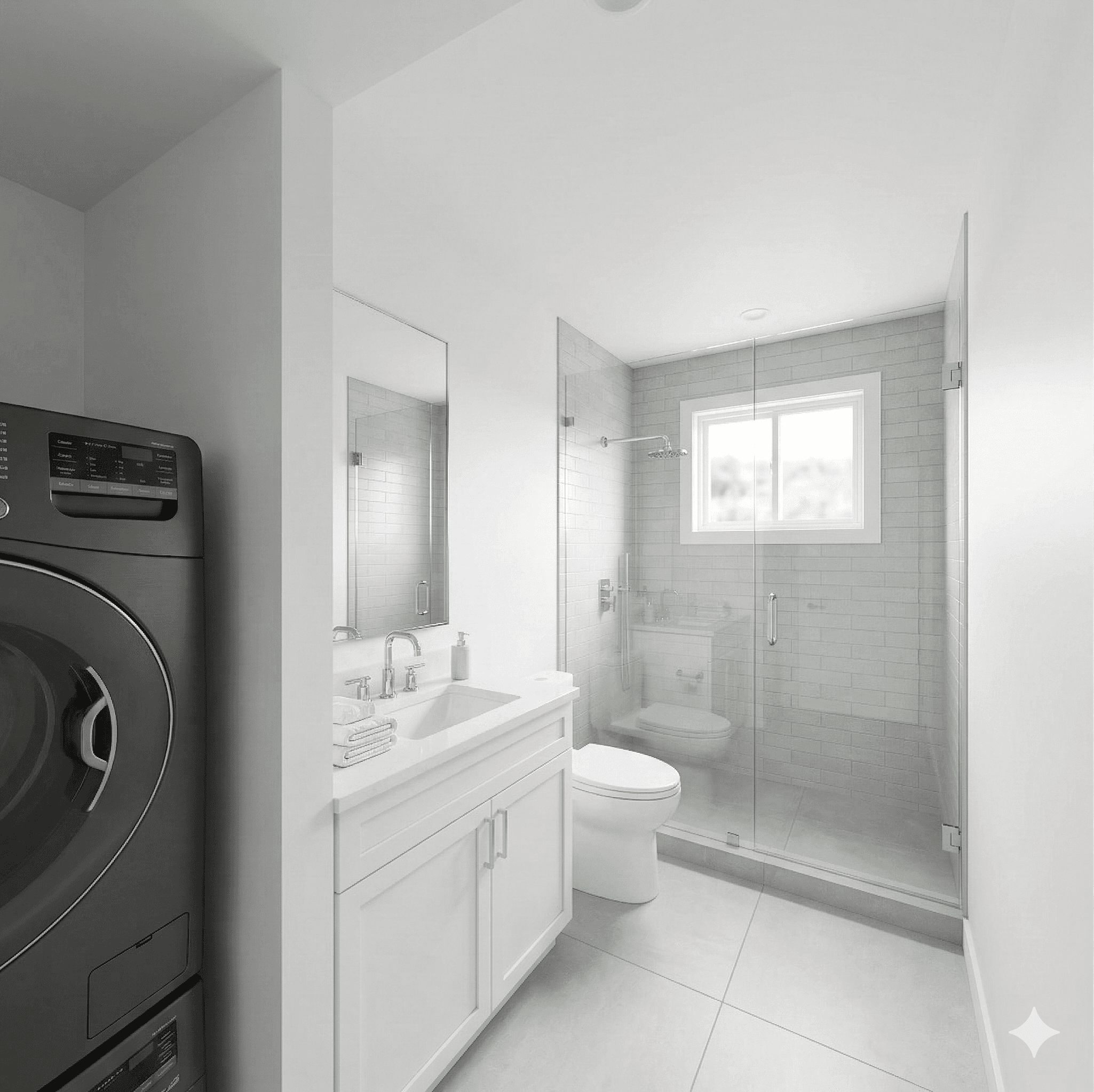 ADU bathroom with full tub/shower, vanity, and natural light