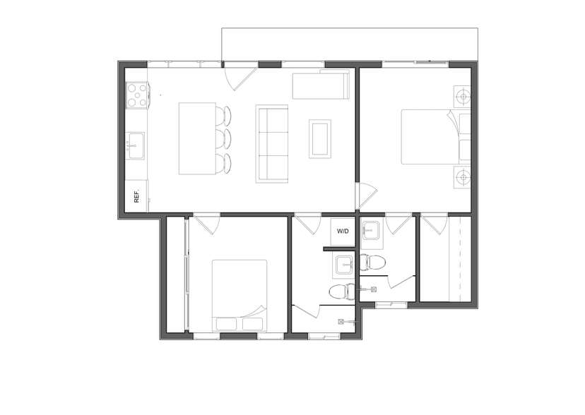 Fremont ADU floor plan study showing two-bedroom layout within 900 SF