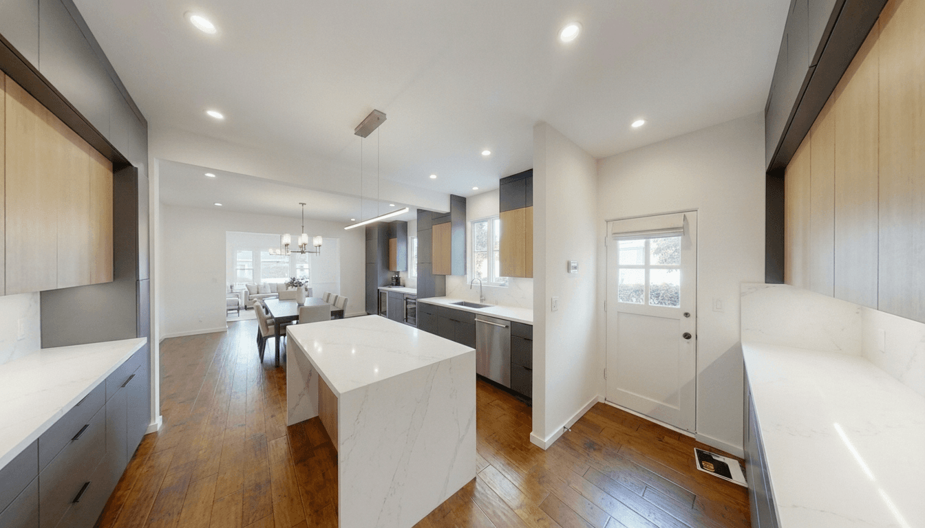 Open kitchen and living room after interior wall removal