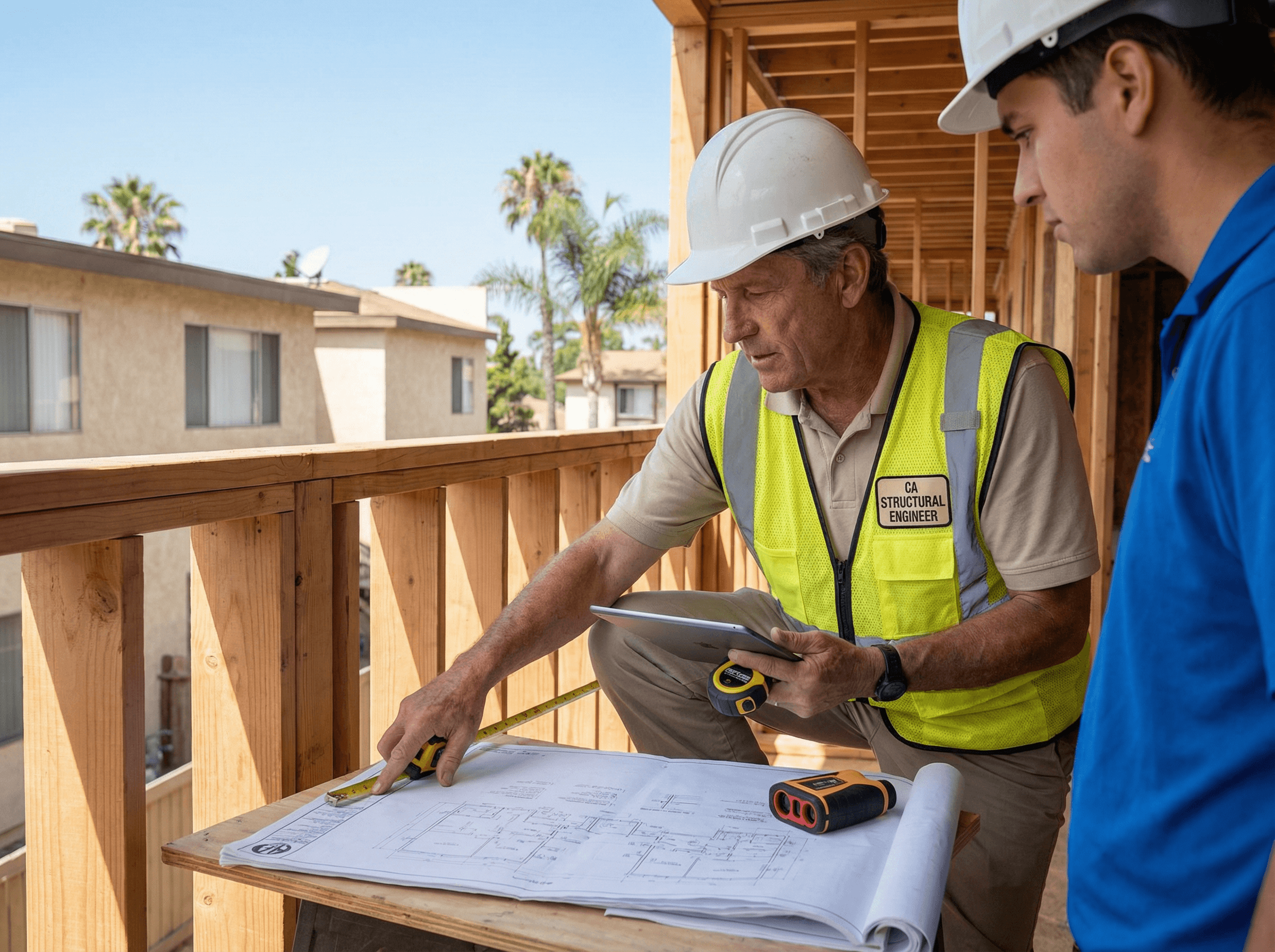 Professionals qualified to perform SB 721 inspections: licensed architects, civil and structural engineers, experienced general contractors, and ICC-certified building inspectors