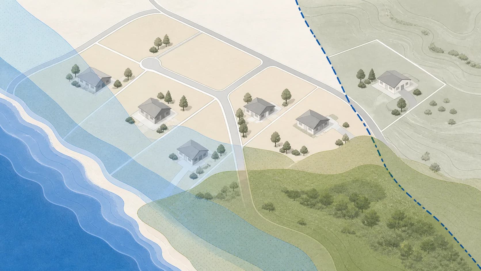 Conceptual parcel layers distinguishing county jurisdiction from coastal and hazard overlays
