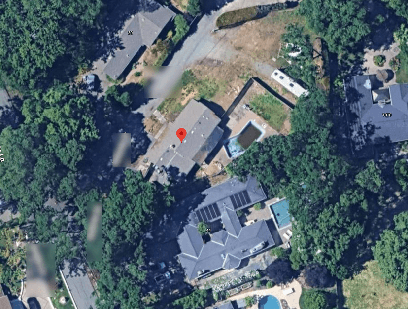 Aerial survey view showing proposed SB9 lot division line and property boundaries