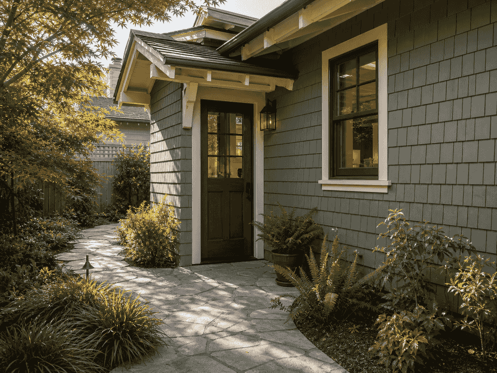 Step-free private entry to the in-law wing from the garden path