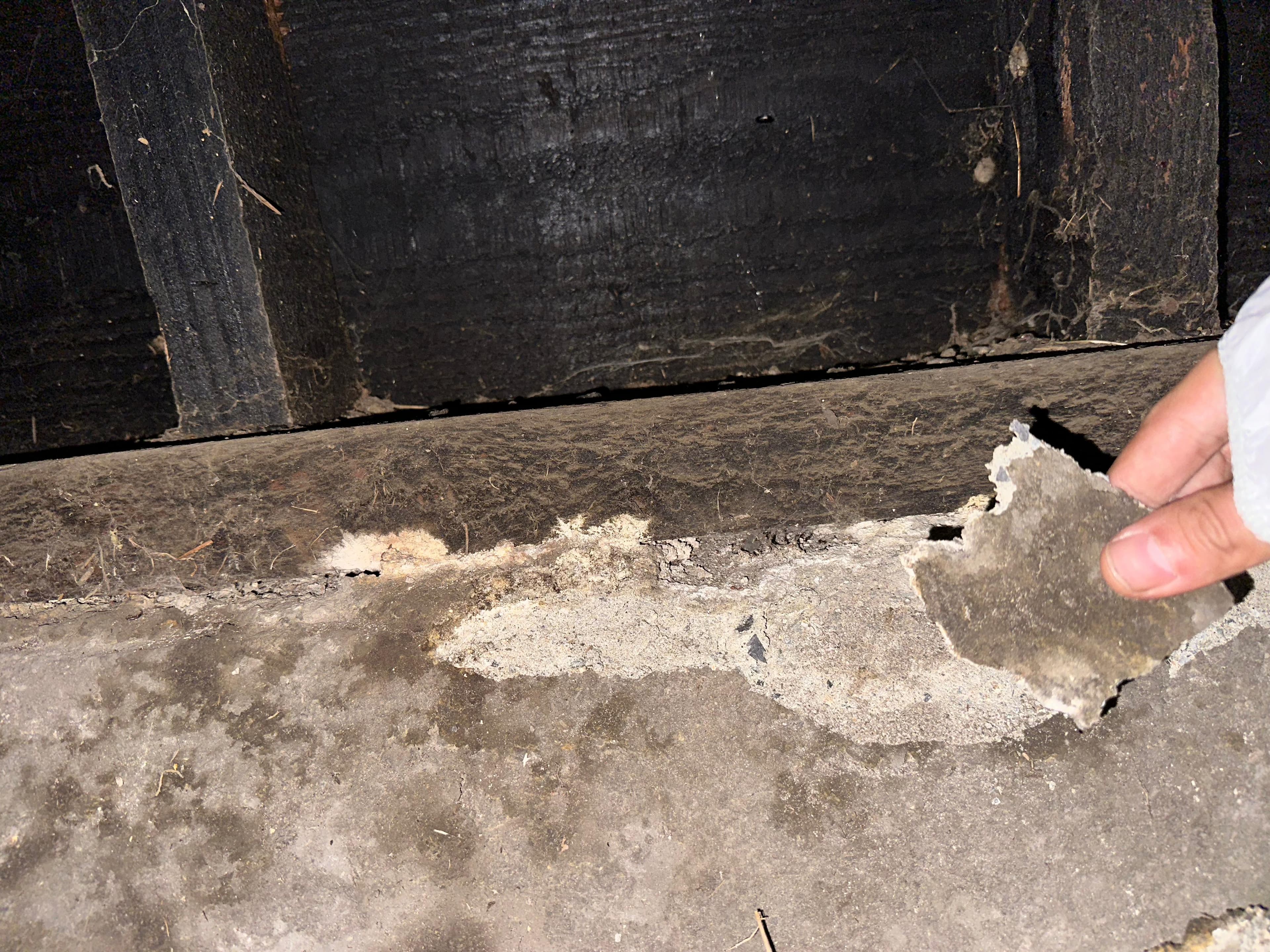 Loose concrete surface at Oakland foundation stem wall
