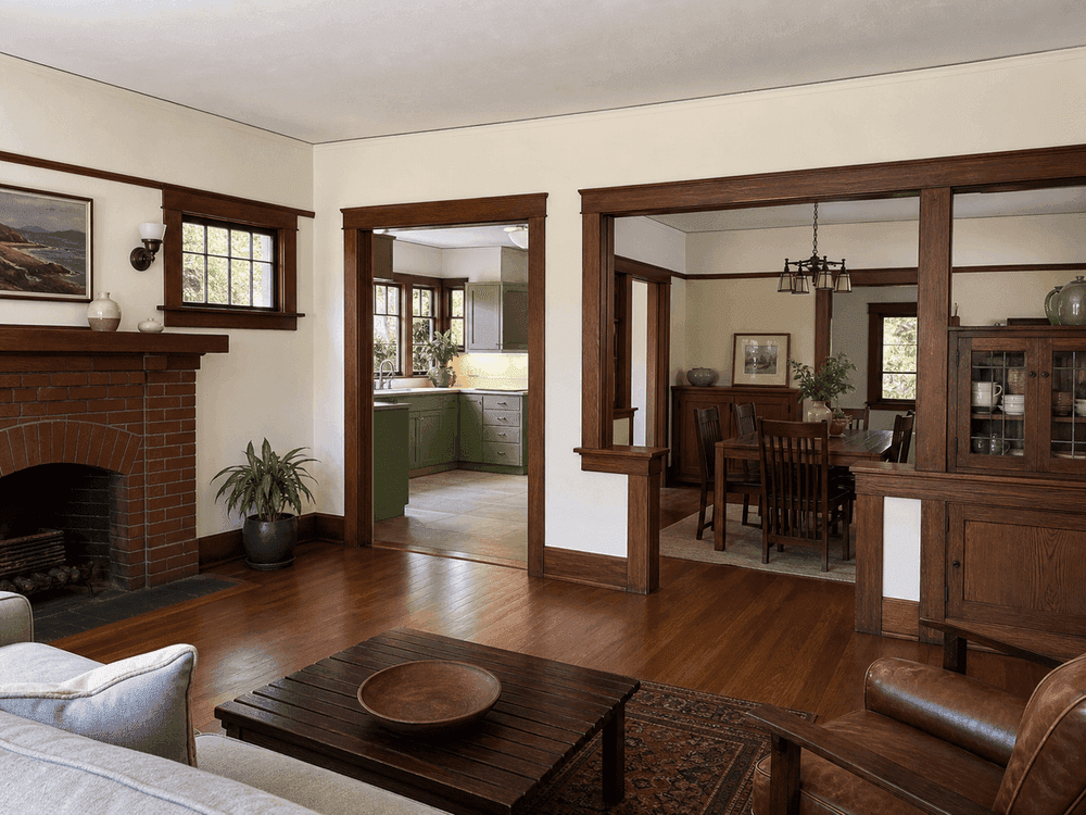 Oakland Craftsman rooms divided by two bearing-wall segments