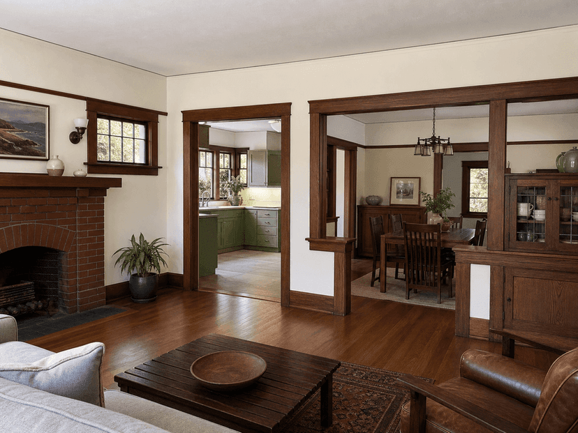 Oakland Craftsman rooms divided by two bearing-wall segments