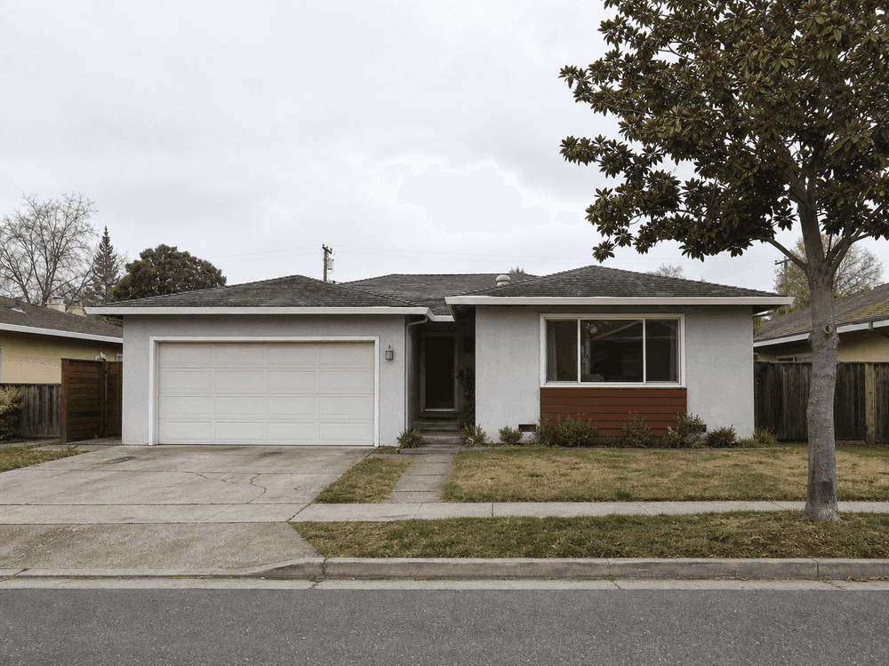 Front exterior of single-story San Jose ranch home before second-story addition