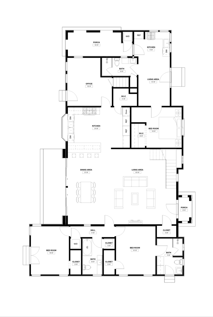 Elevation of the rebuilt garage with ADU above