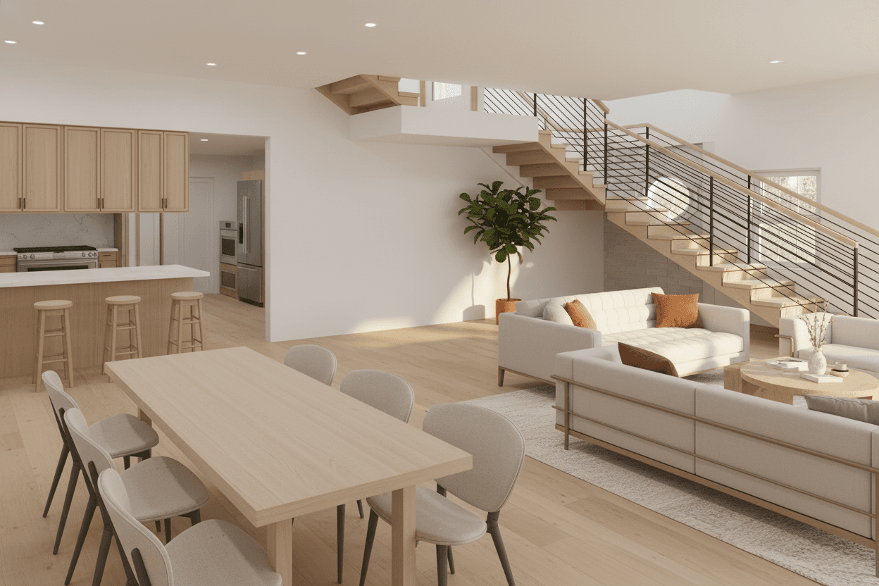 Finished second-floor living space with added area