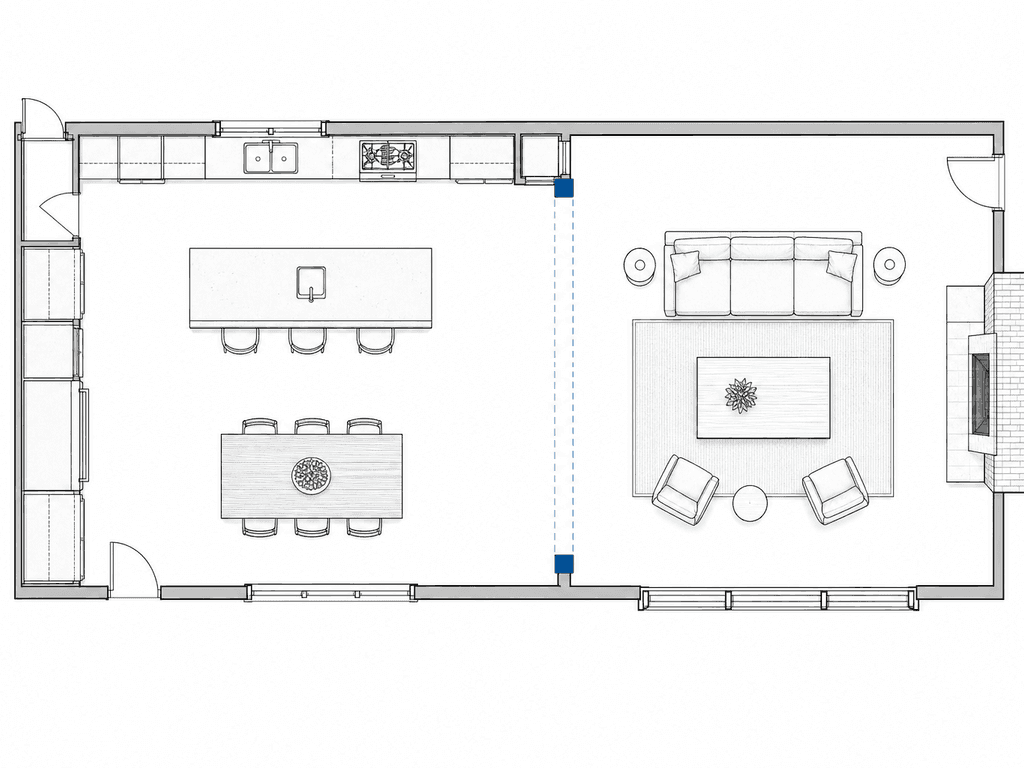 Floor plan showing the removed wall and new 16-foot opening
