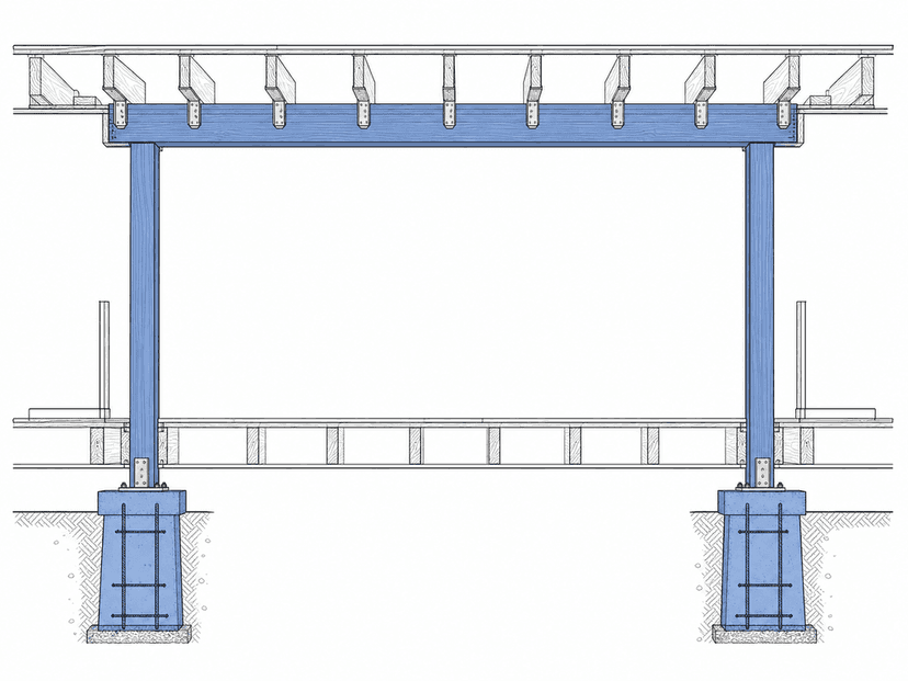 Structural framing plan for the concealed LVL beam and end posts