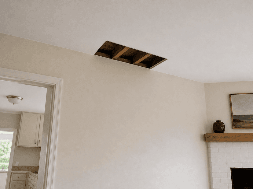 Ceiling framing bearing above the wall before removal