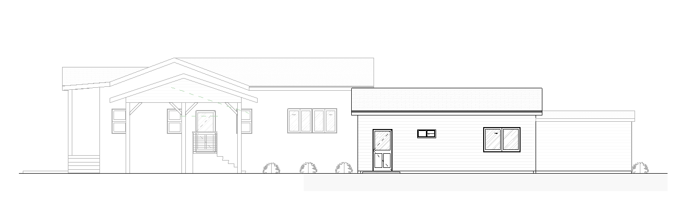 Exterior elevation rendering with bright, airy interior finish selection