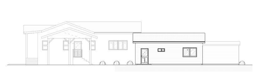 Exterior elevation rendering with bright, airy interior finish selection