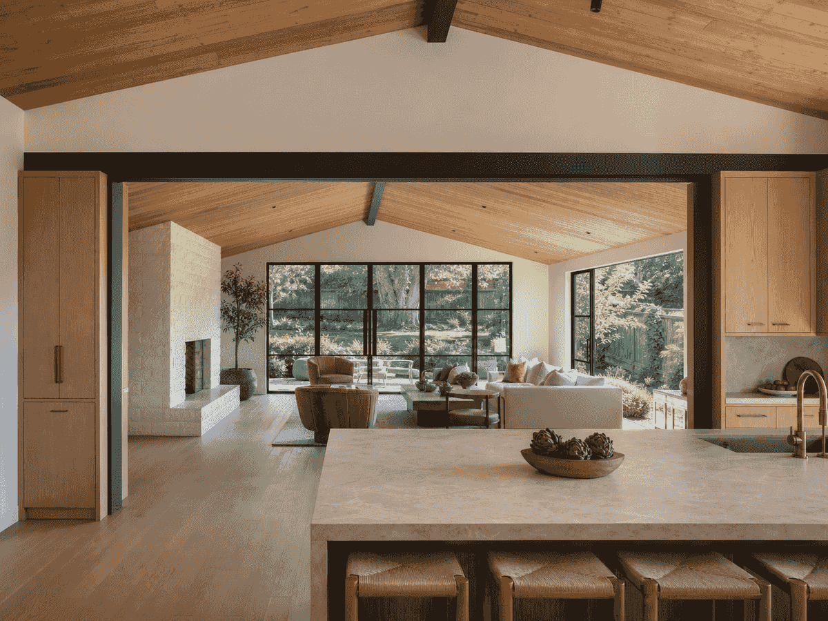 Walnut Creek kitchen and vaulted family room opened with a moment frame