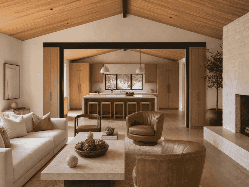 Vaulted Walnut Creek family room open to the kitchen