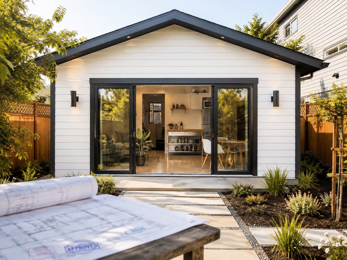 California ADU with approved building permit plans prepared by licensed engineers