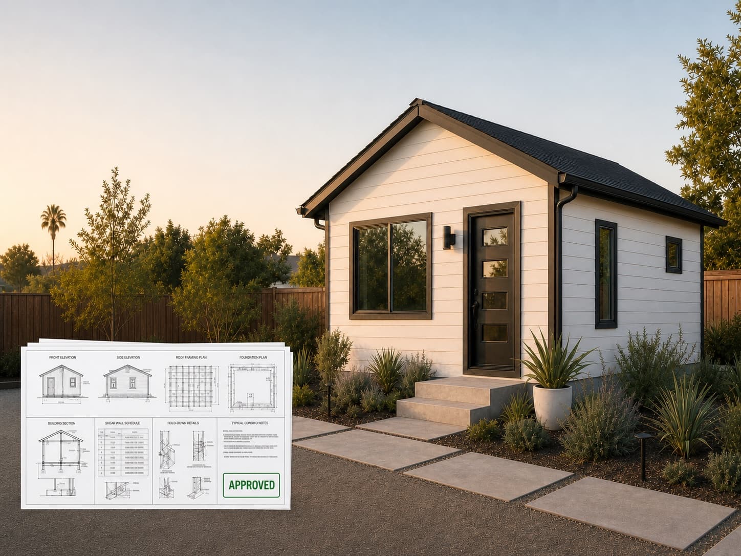 California ADU with approved building permit plans prepared by licensed engineers