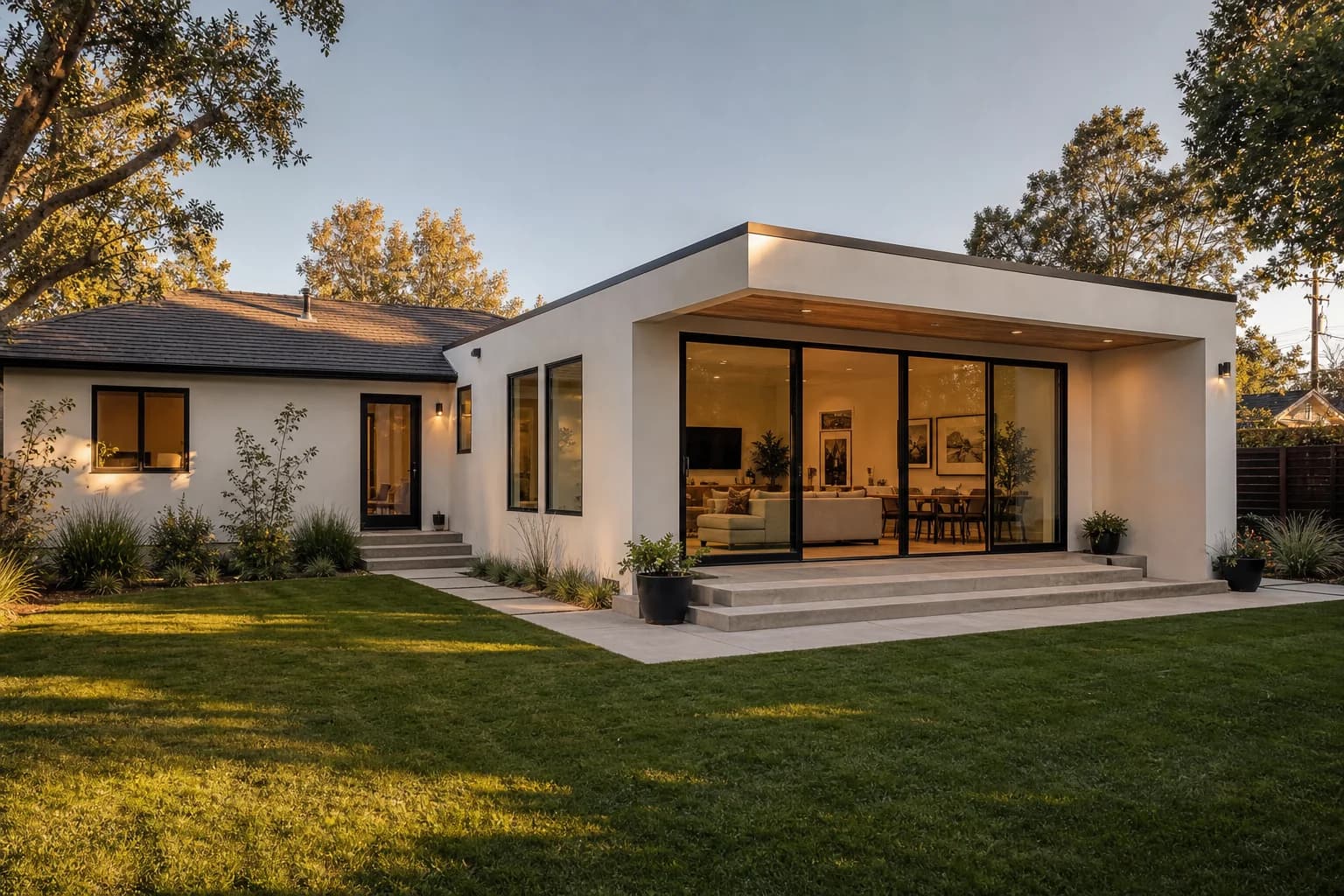 Completed rear home addition with a clearly visible new living-space volume