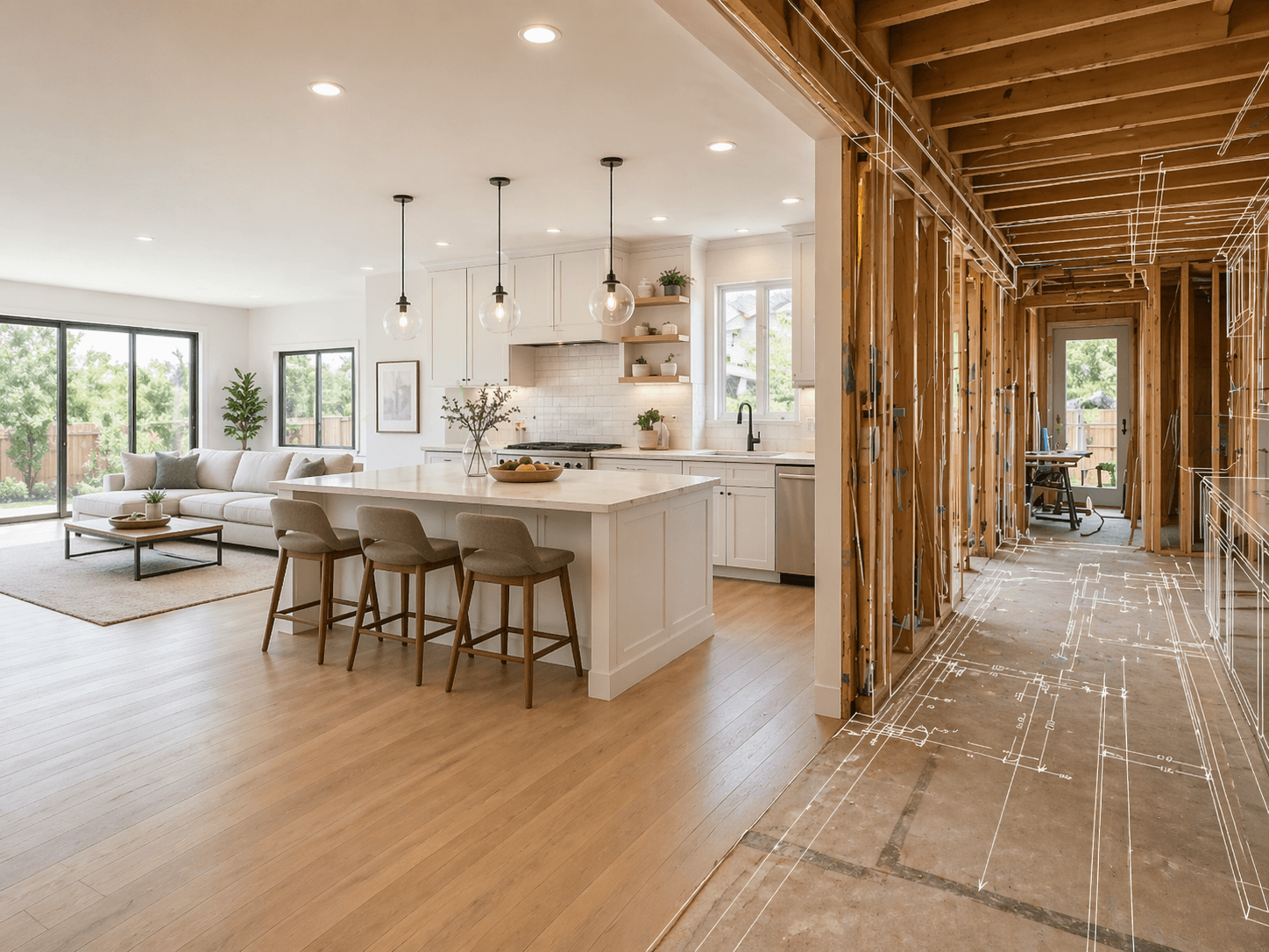 Home remodeling project with open floor plan