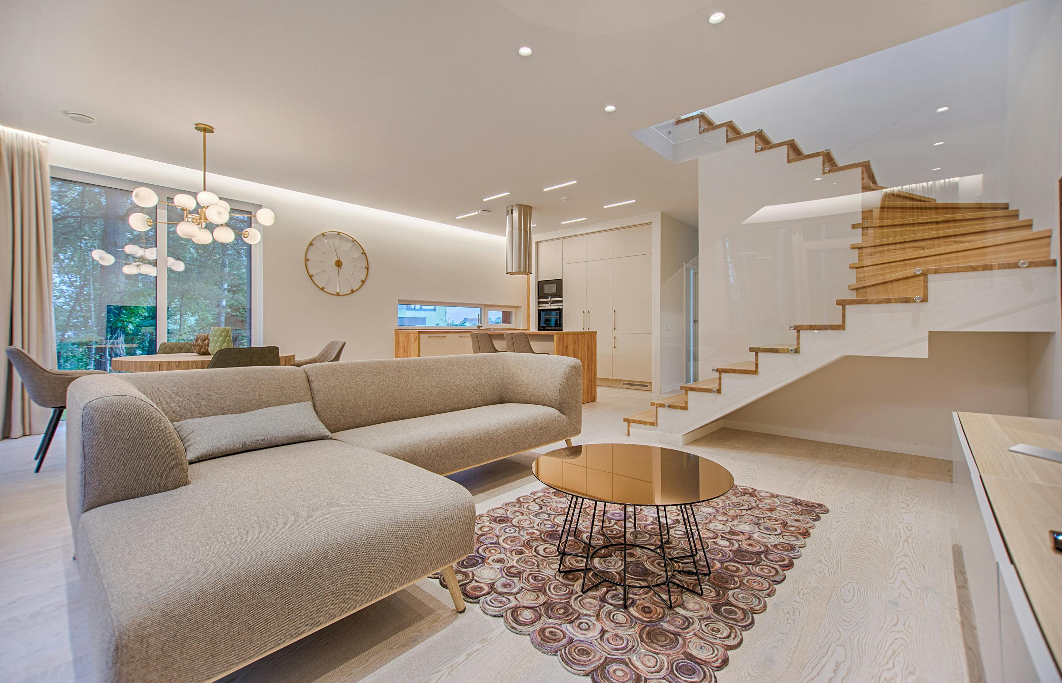 Open-concept living room with wall removal and structural engineering