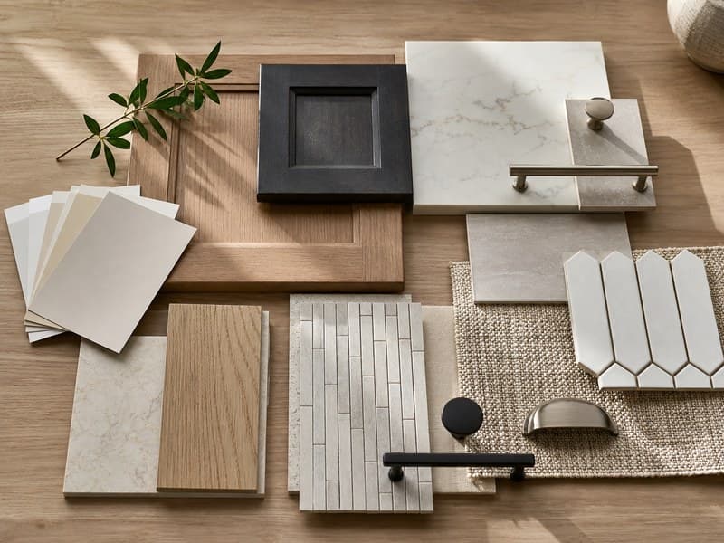 Interior finish and material selection palette with samples