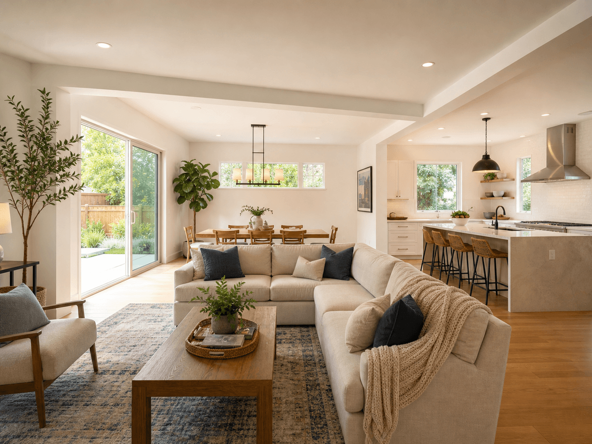 Modern California home interior with optimized space planning and finish selection