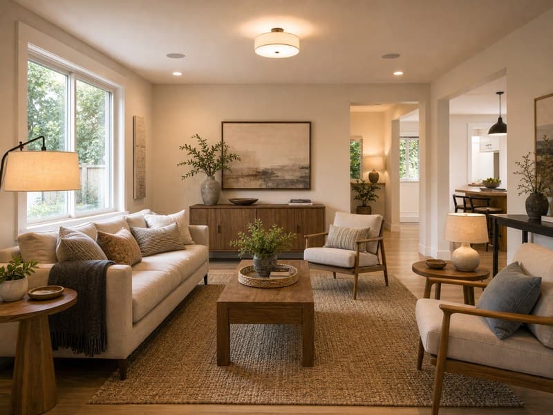 Interior lighting and furniture layout plan for a living space