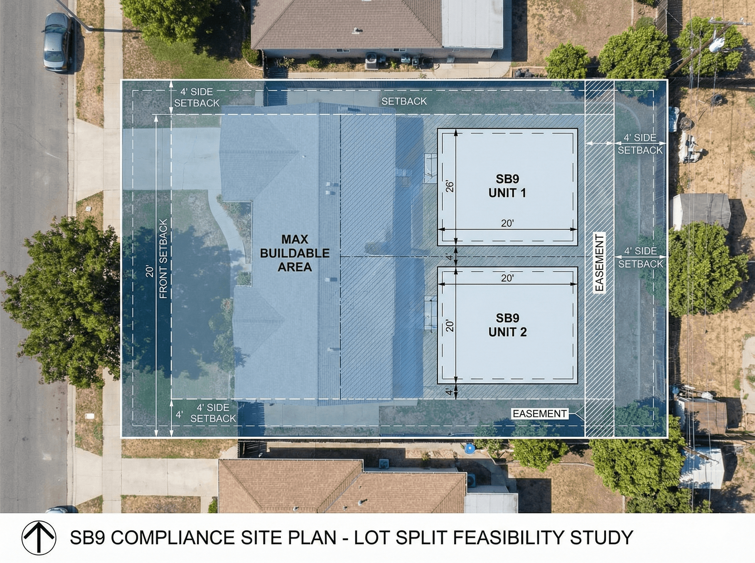 SB9 compliance study with setback analysis