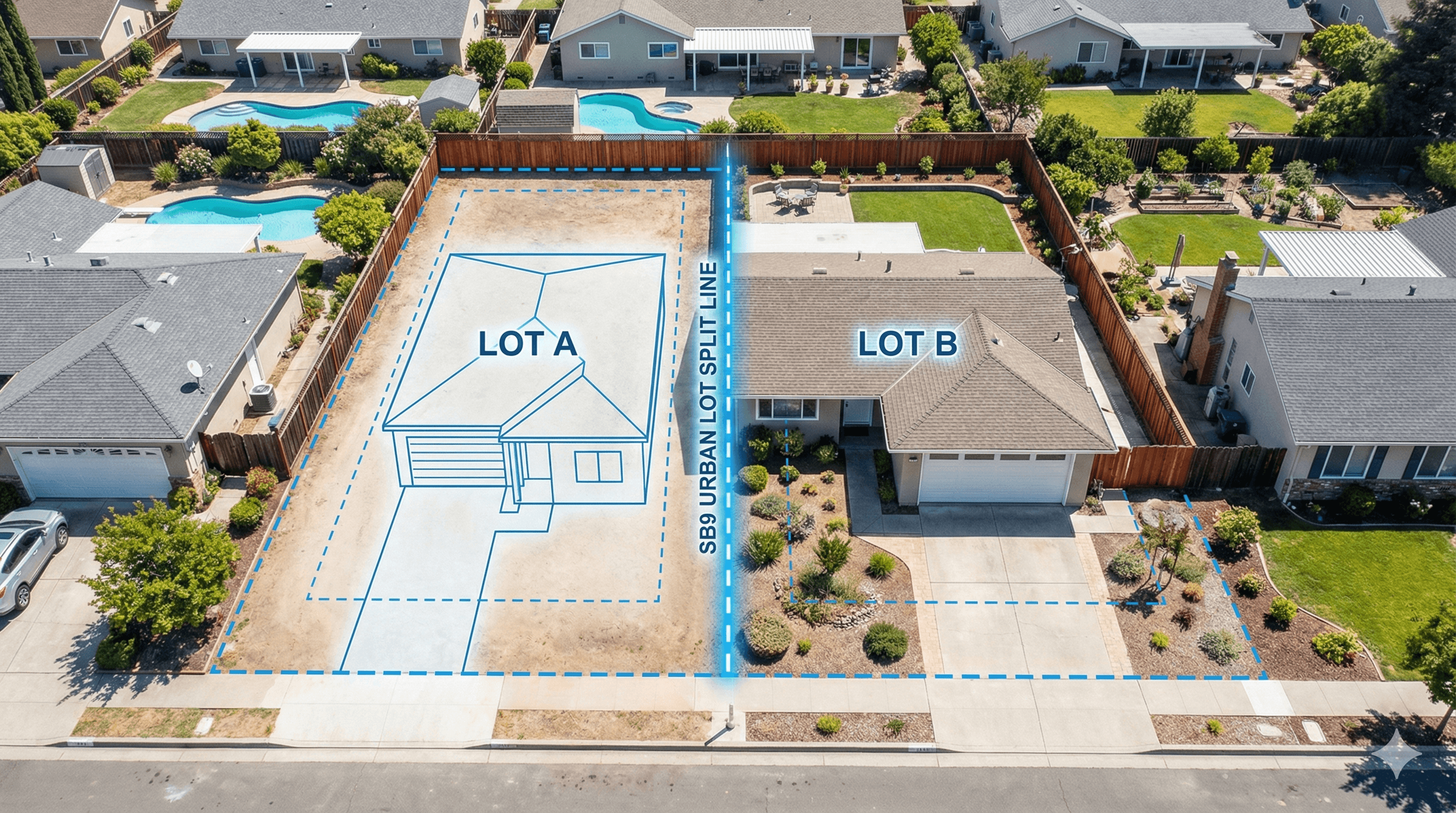 SB9 urban lot split with new parcel boundaries